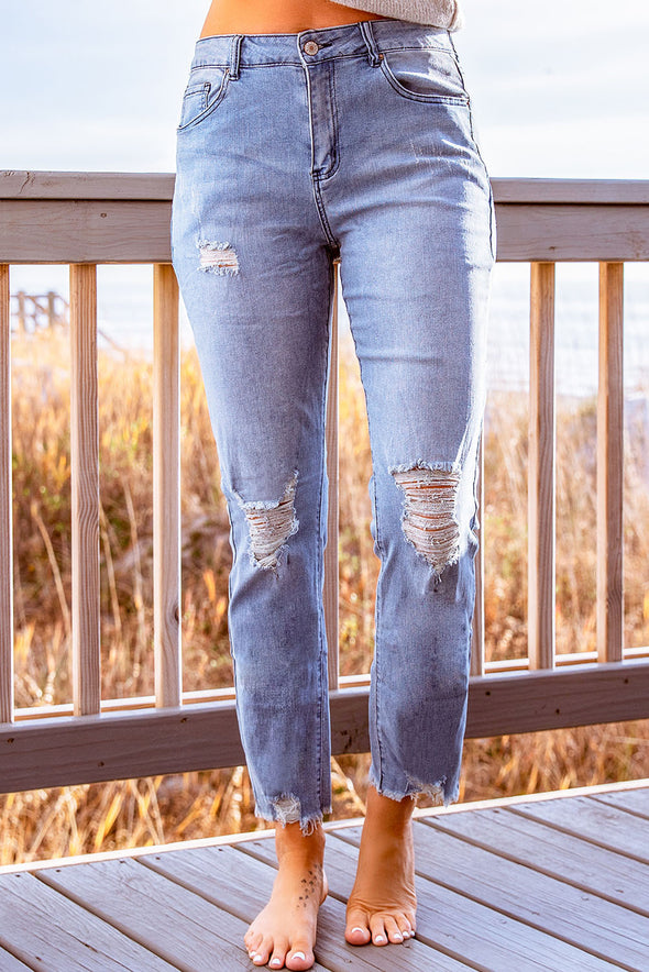 Ripped Slim Fit Washed Jeans