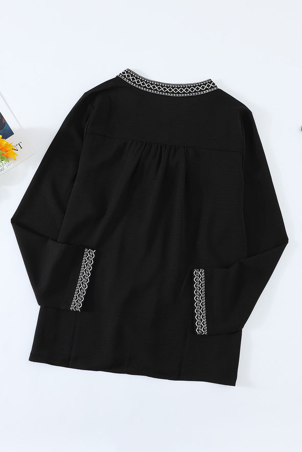 Long Sleeves Front Embroidery Blouse