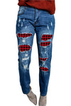 Valentine Heart Patchwork Distressed Straight Leg Jeans