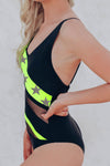 Colorblock Mesh Backless One-piece Swimwear