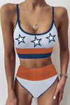 Spaghetti Straps Colorblock Ribbed High Waisted Swimsuit