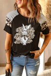 Letter Heart Print Leopard Striped Color Block Short Sleeve T-shirt