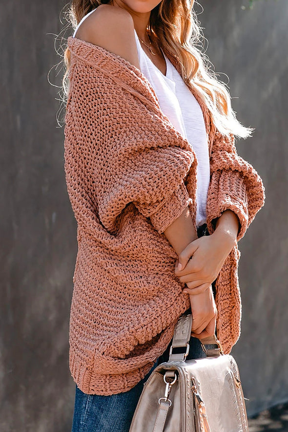 Chunky Knit Solid Cardigan with Pocket