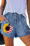 Elastic Waist Drawstring Denim Shorts