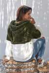White Colorblock Furry Hoodie