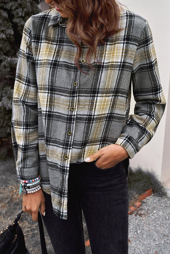 Oversize Rounded Hem Plaid Shirt with Slits