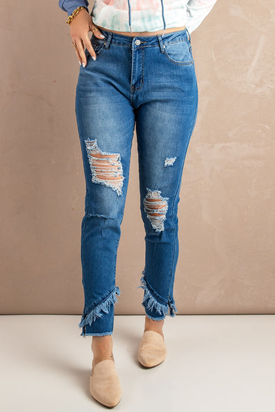 Distressed Mid Rise Skinny Denim Pants