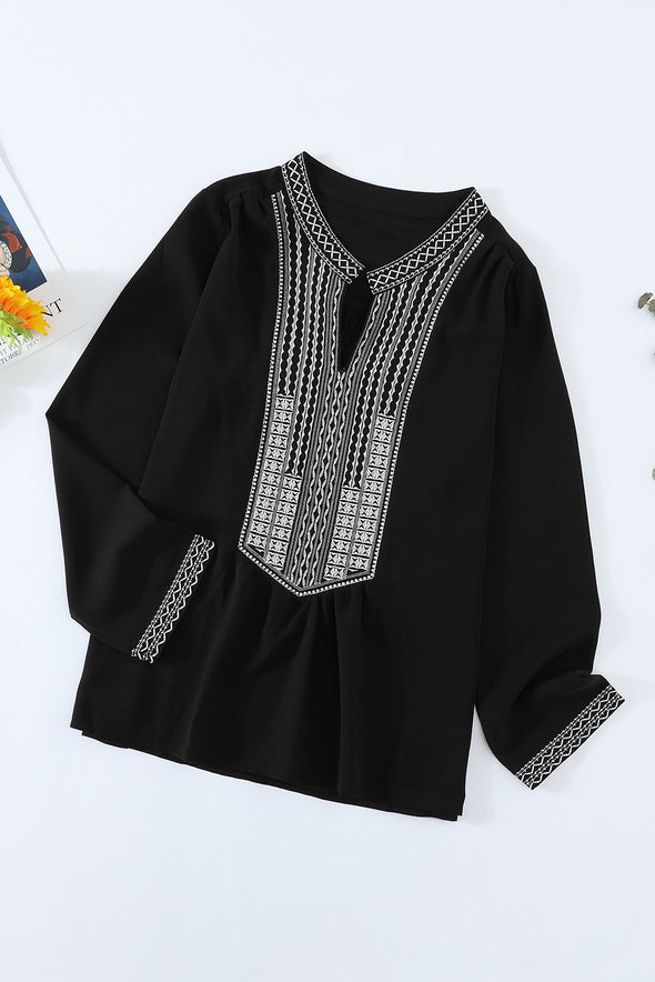 Long Sleeves Front Embroidery Blouse