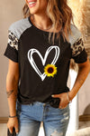 Letter Heart Print Leopard Striped Color Block Short Sleeve T-shirt