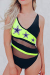 Colorblock Mesh Backless One-piece Swimwear