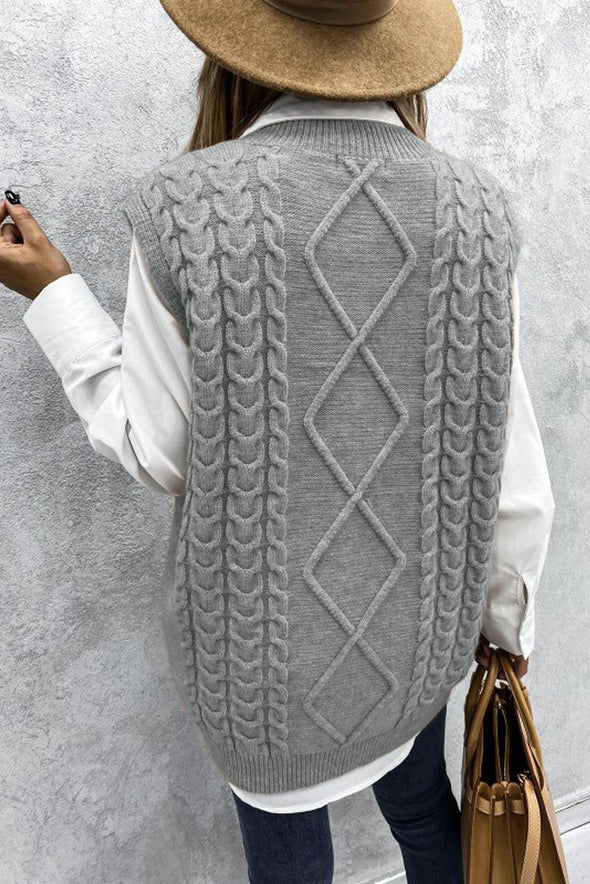 Wine Sleeveless Cable Knitted Sweater Tank