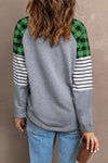 Buffalo Plaid & Stripe Splicing Long Sleeve Top