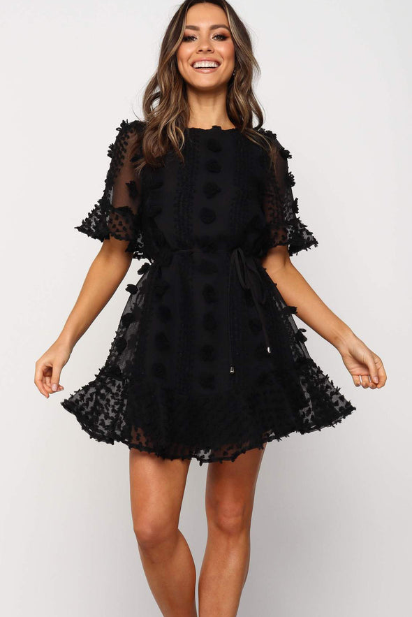 Crew Neck Swiss Dot Mini Dress