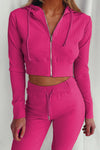 Ribbed Knit Cropped Hoodie and Jogger Two Piece Set