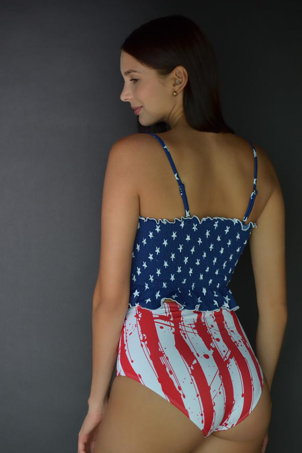 High Waist Printed Smocked Bikini