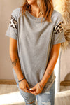 Letter Heart Print Leopard Striped Color Block Short Sleeve T-shirt