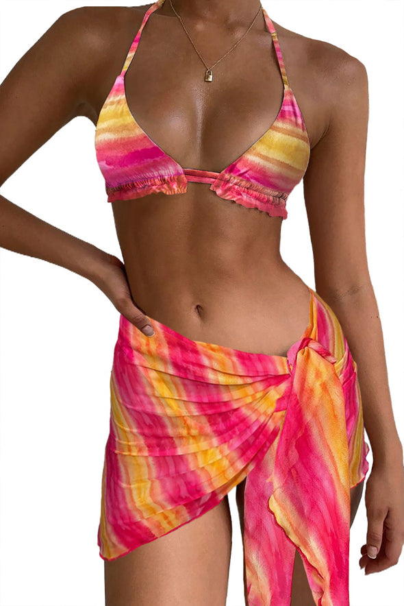 Tie-dye Ruffle Bikini with Sarong