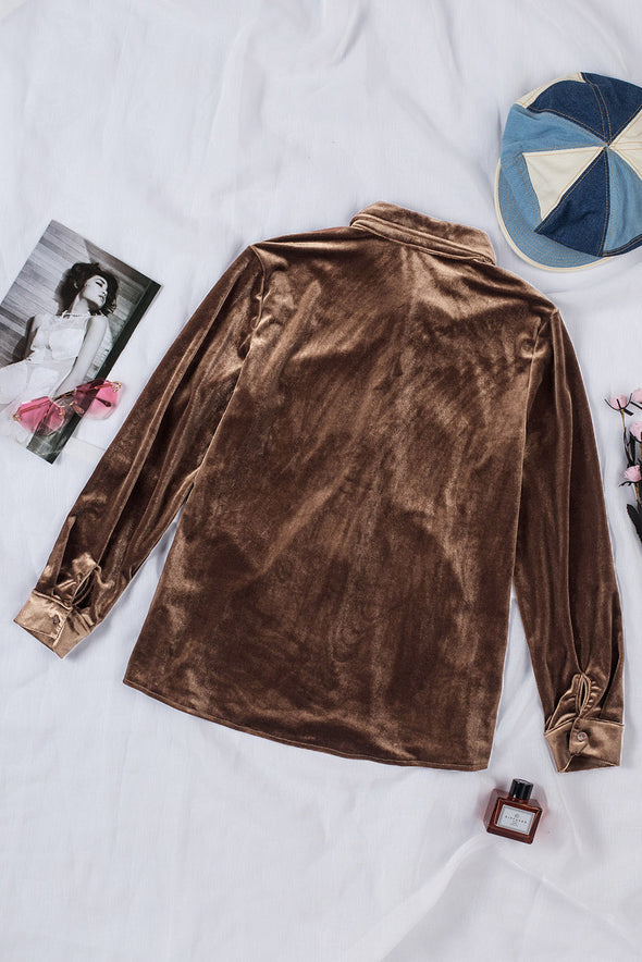Retro Velvet Pocket Long Sleeve Shirt