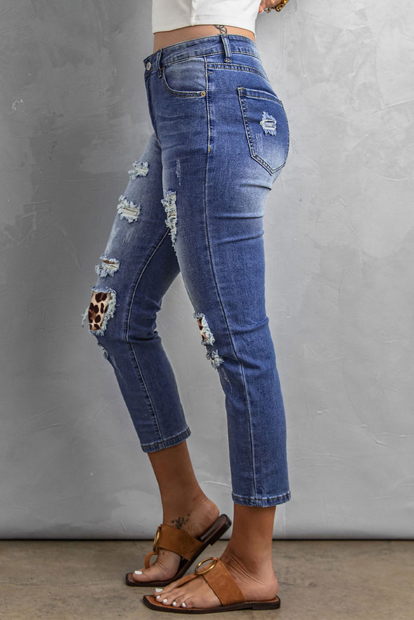 Fading Distressed Holes Crop Jeans