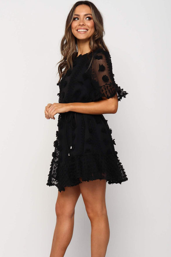 Crew Neck Swiss Dot Mini Dress