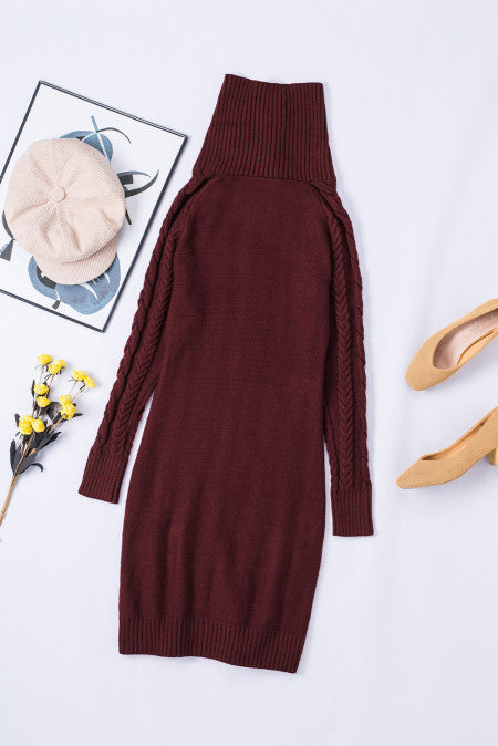 Asymmetric Buttoned Collar Black Bodycon Sweater Dress