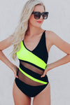 Colorblock Mesh Backless One-piece Swimwear