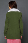 Khaki Lapel Collar Button Fleece Jacket