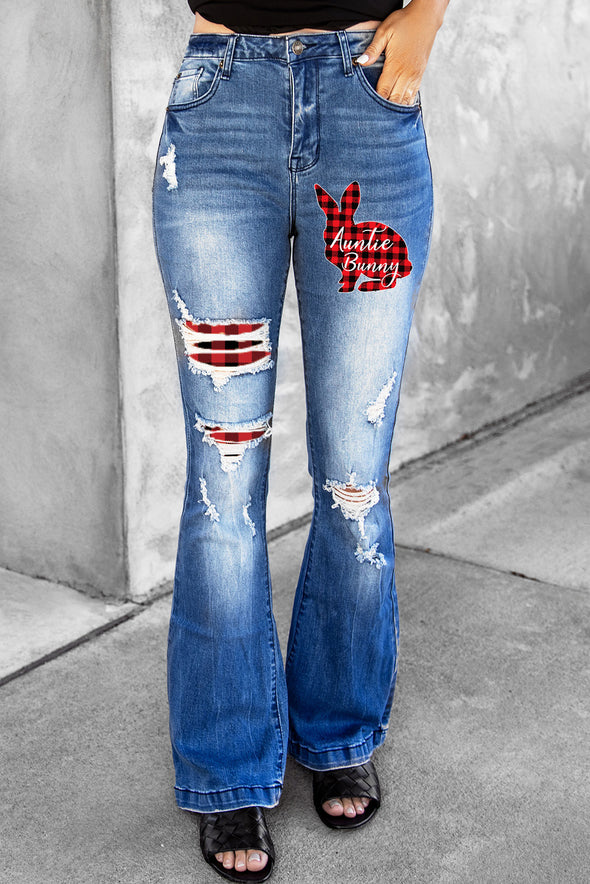 High Waist Distressed Flare Jeans