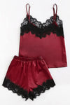 Lace Satin Sleepwear Cami Top and Shorts Pajama Set