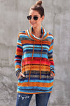 Multicolor Cowl Neck Striped Long Sleeve Sweatshirt