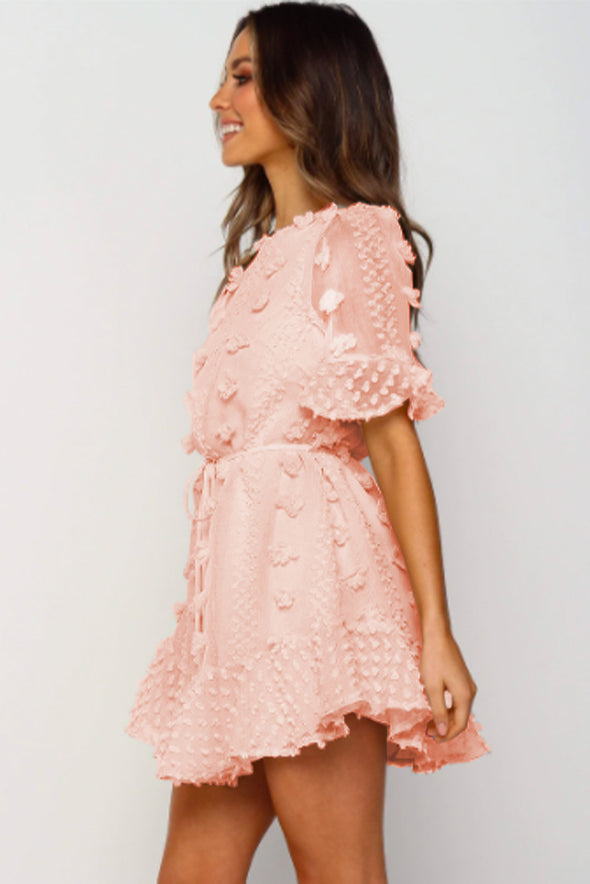 Crew Neck Swiss Dot Mini Dress
