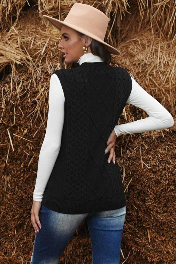 Wine Sleeveless Cable Knitted Sweater Tank