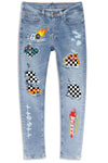 Men's Skull Print Patchwork Distressed Skinny High Waist Jeans