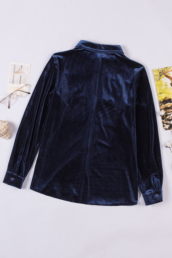 Retro Velvet Pocket Long Sleeve Shirt
