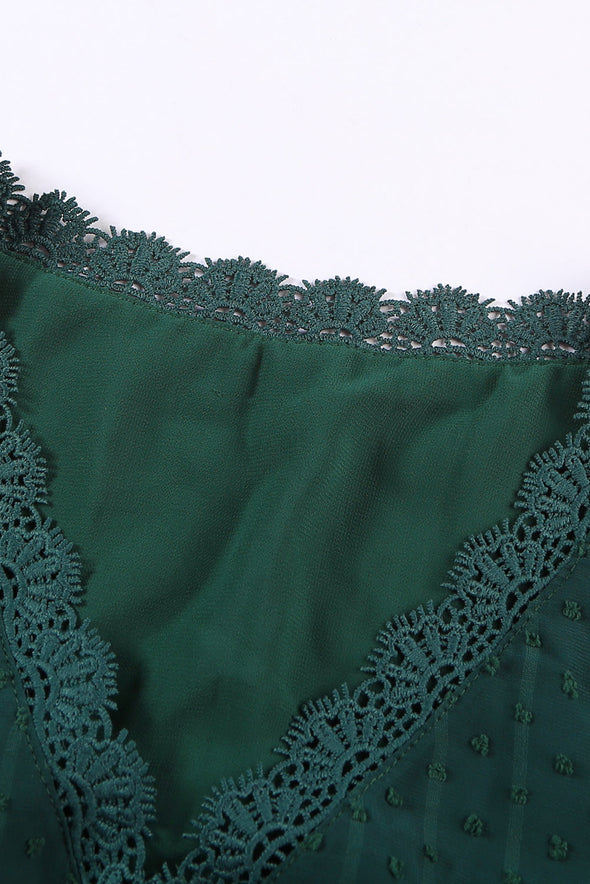 V Neck Lace Crochet Swiss Dot Short Sleeve Blouse