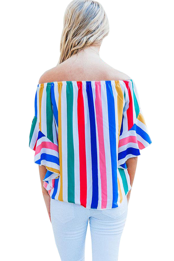 Off The Shoulder Vertical Stripes Blouse in Black