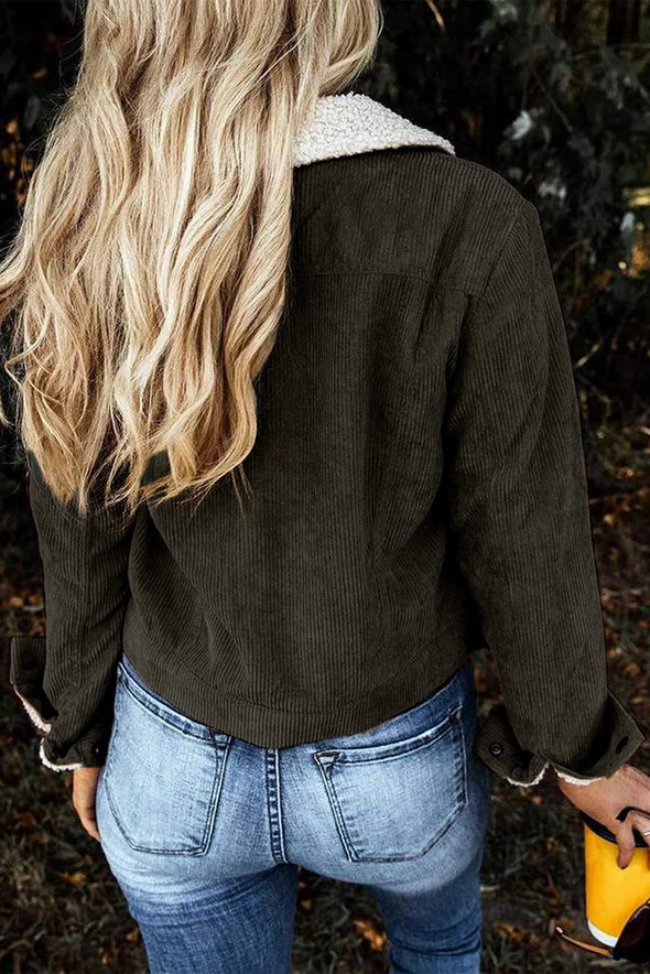 Army Green Sherpa Lining Corduroy Jacket