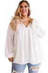 Wine Red V Neck Lantern Sleeve Swiss Dot Plus Size Blouse