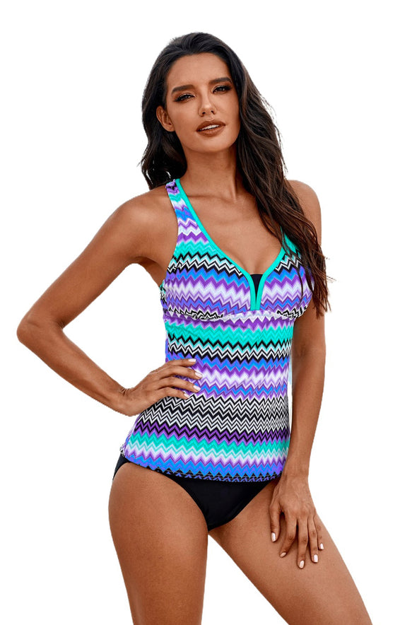 Wave Stripe Racerback Tankini Swimsuit