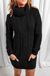 Colorblock Cowl Neck Cable Knit Sweater Dress