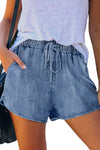 Elastic Waist Drawstring Denim Shorts