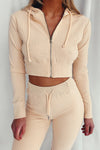 Ribbed Knit Cropped Hoodie and Jogger Two Piece Set