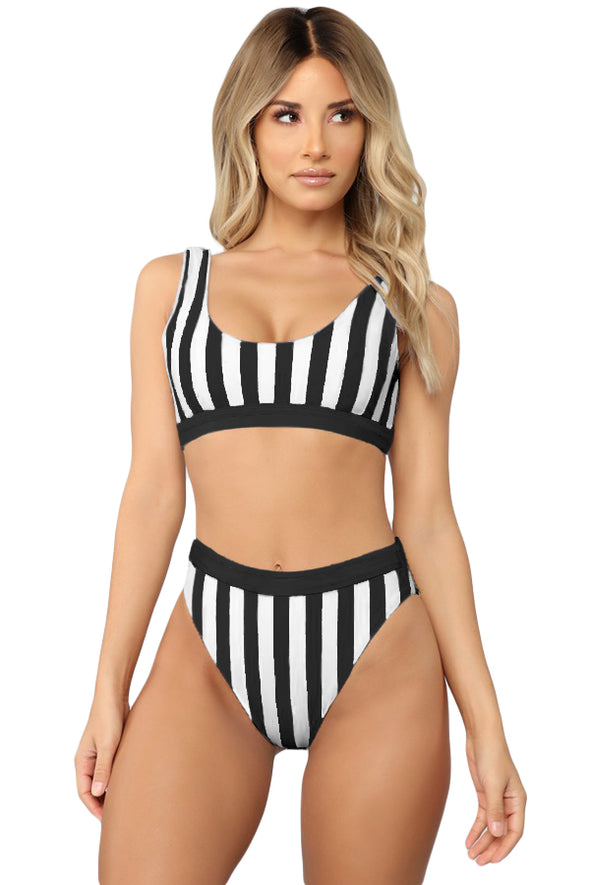 Athletic Striped Tank High Waist Bikini