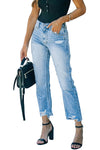 Medium Wash High Rise Straight Leg Jeans