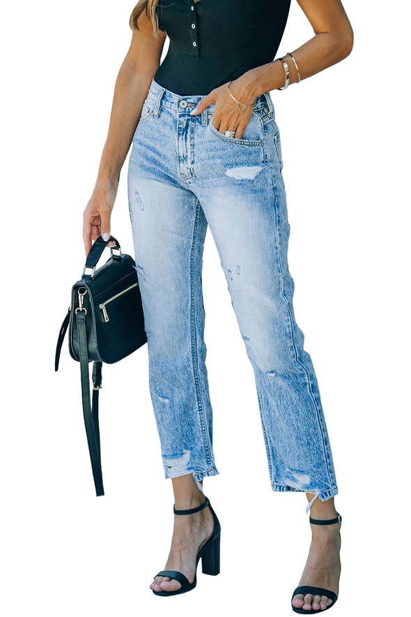 Medium Wash High Rise Straight Leg Jeans