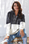 White Colorblock Furry Hoodie