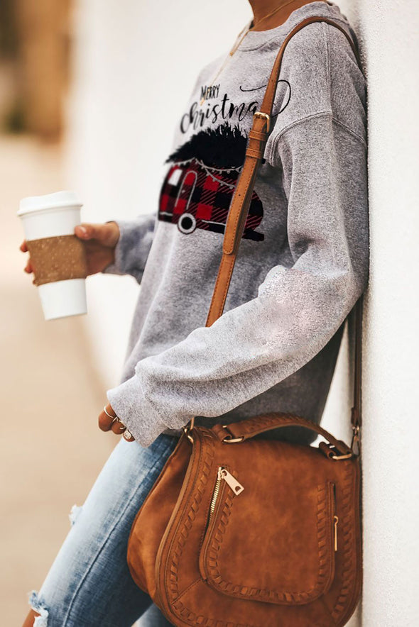 Merry Christmas Letters Print Pullover Sweatshirt