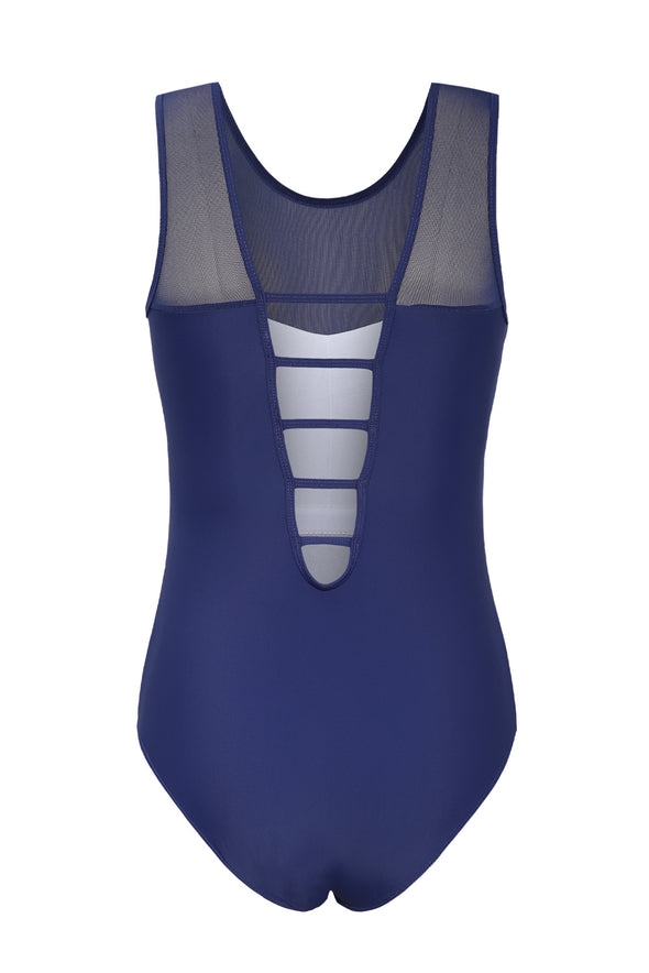 Strappy Hollow-out Back Mesh One-piece Swimwear