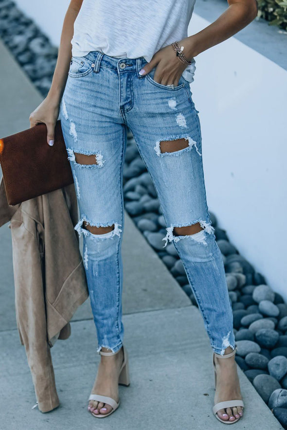 High Waist Distressed Skinny Jeans