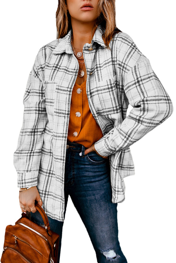 Plaid Pattern Buttoned Shirt Coat with Slits
